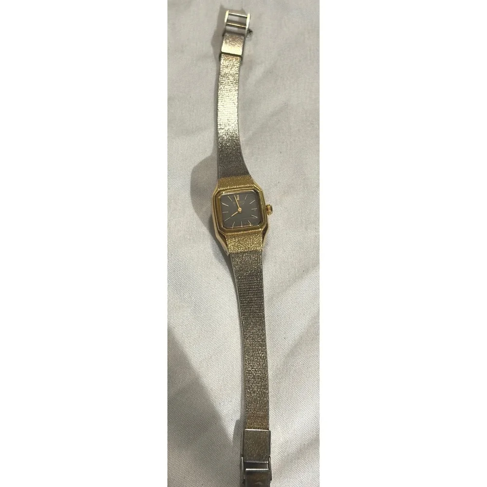 Vintage SEIKO Gold Tone Tank‎ Watch Women Copper Dial Mesh Band Art Deco Petite